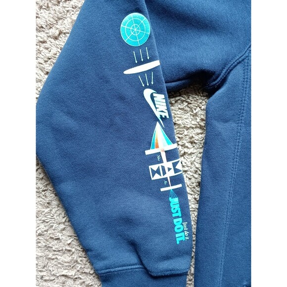 Nike Pullover Hoodie Men's Small Space Graphic Fleece Blue Long Sleeve - Picture 5 of 8